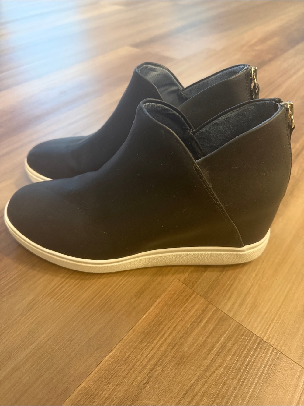 Dr. Scholl's Black Wedge Slip-On Sneakers with White Sole